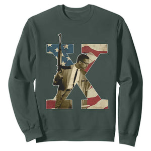 Malcolm X Sweatshirt Black History Leaders American Flag TS11 Dark Forest Green Print Your Wear