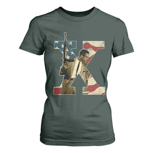 Malcolm X T Shirt For Women Black History Leaders American Flag TS11 Dark Forest Green Print Your Wear