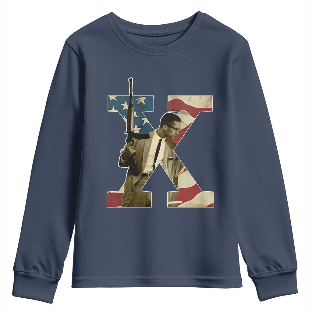 Malcolm X Youth Sweatshirt Black History Leaders American Flag TS11 Navy Print Your Wear