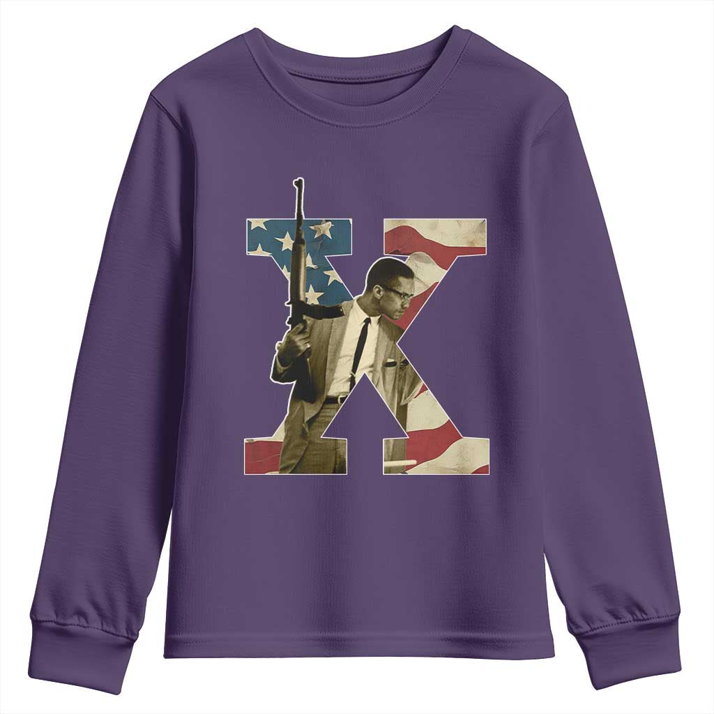 Malcolm X Youth Sweatshirt Black History Leaders American Flag TS11 Purple Print Your Wear