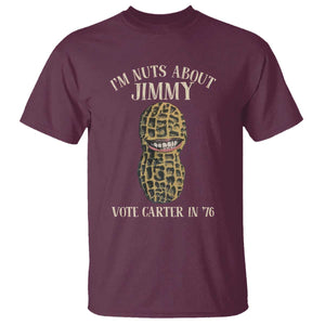 Jimmy Carter Supporter T Shirt I'm Nuts About Jimmy Vote Carter In '76 Peanut TS11 Maroon Print Your Wear