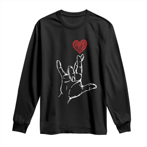 Funny Valentine's Day I Love You Hand Sign ASL Heart Long Sleeve Shirt TS11 Black Print Your Wear