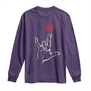 Funny Valentine's Day I Love You Hand Sign ASL Heart Long Sleeve Shirt TS11 Purple Print Your Wear