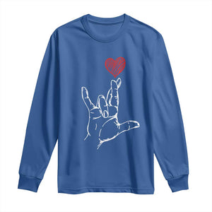 Funny Valentine's Day I Love You Hand Sign ASL Heart Long Sleeve Shirt TS11 Royal Blue Print Your Wear