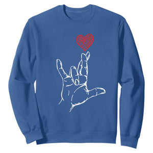 Funny Valentine's Day I Love You Hand Sign ASL Heart Sweatshirt TS11 Royal Blue Print Your Wear