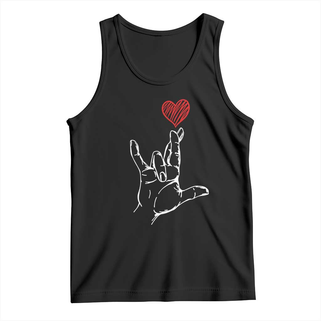 Funny Valentine's Day I Love You Hand Sign ASL Heart Tank Top TS11 Black Print Your Wear