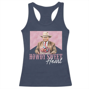 Funny Trump Cowboy Valentine's Day Racerback Tank Top Howdy Sweetheart TS11 Navy Print Your Wear