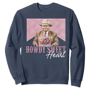 Funny Trump Cowboy Valentine's Day Sweatshirt Howdy Sweetheart TS11 Navy Print Your Wear