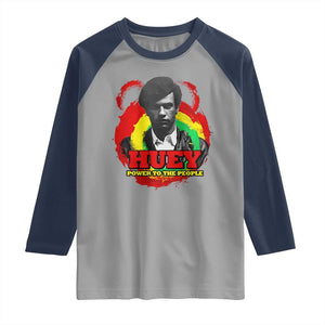 Huey P Newton Raglan Shirt Power To The People Black History Month TS11 Sport Gray Navy Print Your Wear