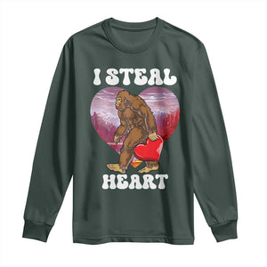 Funny Bigfoot Valentine's Day I Steal Heart Long Sleeve Shirt TS11 Dark Forest Green Print Your Wear