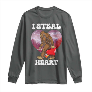 Funny Bigfoot Valentine's Day I Steal Heart Long Sleeve Shirt TS11 Dark Heather Print Your Wear