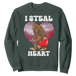 Funny Bigfoot Valentine's Day I Steal Heart Sweatshirt TS11 Dark Forest Green Print Your Wear