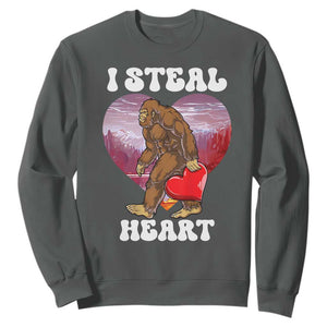 Funny Bigfoot Valentine's Day I Steal Heart Sweatshirt TS11 Dark Heather Print Your Wear