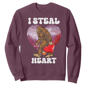 Funny Bigfoot Valentine's Day I Steal Heart Sweatshirt TS11 Maroon Print Your Wear