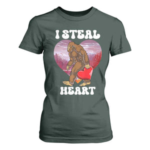 Funny Bigfoot Valentine's Day I Steal Heart T Shirt For Women TS11 Dark Forest Green Print Your Wear