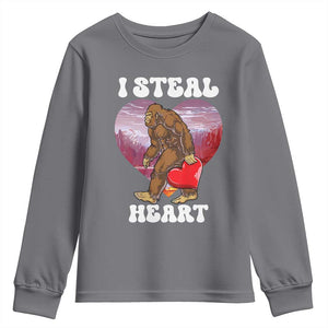 Funny Bigfoot Valentine's Day I Steal Heart Youth Sweatshirt TS11 Charcoal Print Your Wear