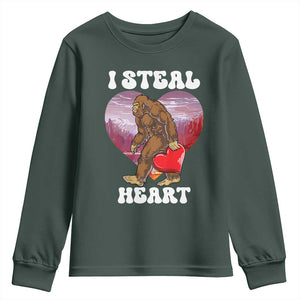 Funny Bigfoot Valentine's Day I Steal Heart Youth Sweatshirt TS11 Dark Forest Green Print Your Wear