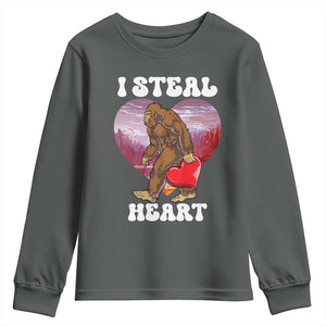 Funny Bigfoot Valentine's Day I Steal Heart Youth Sweatshirt TS11 Dark Heather Print Your Wear