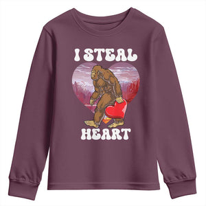 Funny Bigfoot Valentine's Day I Steal Heart Youth Sweatshirt TS11 Maroon Print Your Wear