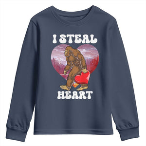 Funny Bigfoot Valentine's Day I Steal Heart Youth Sweatshirt TS11 Navy Print Your Wear