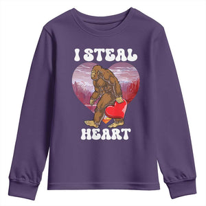 Funny Bigfoot Valentine's Day I Steal Heart Youth Sweatshirt TS11 Purple Print Your Wear