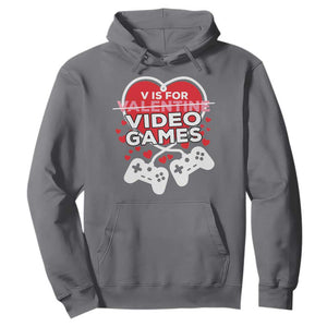 Funny Valentine's Day Gaming Hoodie V Is For Video Games Big Heart TS11 Charcoal Print Your Wear