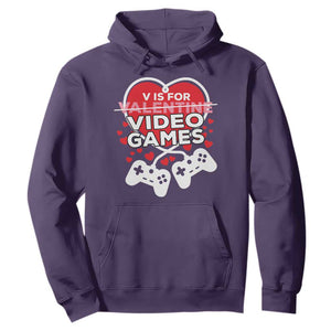 Funny Valentine's Day Gaming Hoodie V Is For Video Games Big Heart TS11 Purple Print Your Wear