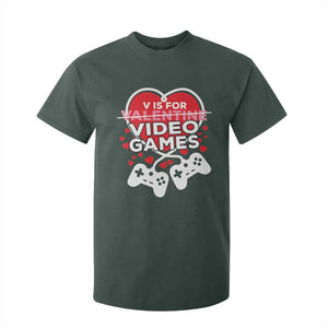 Funny Valentine's Day Gaming T Shirt For Kid V Is For Video Games Big Heart TS11 Dark Forest Green Print Your Wear