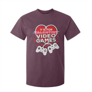 Funny Valentine's Day Gaming T Shirt For Kid V Is For Video Games Big Heart TS11 Maroon Print Your Wear