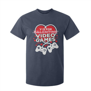 Funny Valentine's Day Gaming T Shirt For Kid V Is For Video Games Big Heart TS11 Navy Print Your Wear