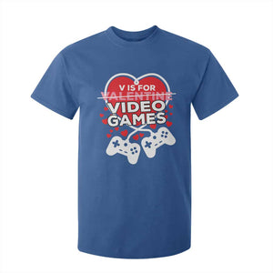 Funny Valentine's Day Gaming T Shirt For Kid V Is For Video Games Big Heart TS11 Royal Blue Print Your Wear