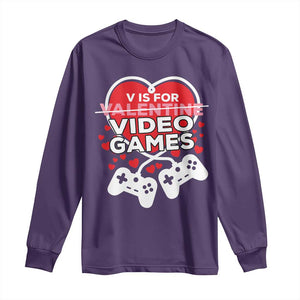 Funny Valentine's Day Gaming Long Sleeve Shirt V Is For Video Games Big Heart TS11 Purple Print Your Wear