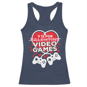 Funny Valentine's Day Gaming Racerback Tank Top V Is For Video Games Big Heart TS11 Navy Print Your Wear