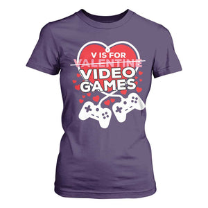 Funny Valentine's Day Gaming T Shirt For Women V Is For Video Games Big Heart TS11 Purple Print Your Wear