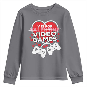 Funny Valentine's Day Gaming Youth Sweatshirt V Is For Video Games Big Heart TS11 Charcoal Print Your Wear