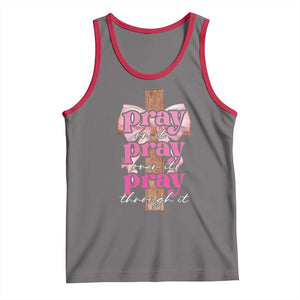 Pray On It Pray Over It Pray Through It Tank Top Christian Religious God Valentine's Day Coquette Cross TS11 Deep Heather Red Print Your Wear