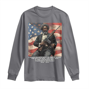 Frederick Douglass Long Sleeve Shirt A Man's Rights Rest In Three Boxes American Flag TS11 Charcoal Print Your Wear