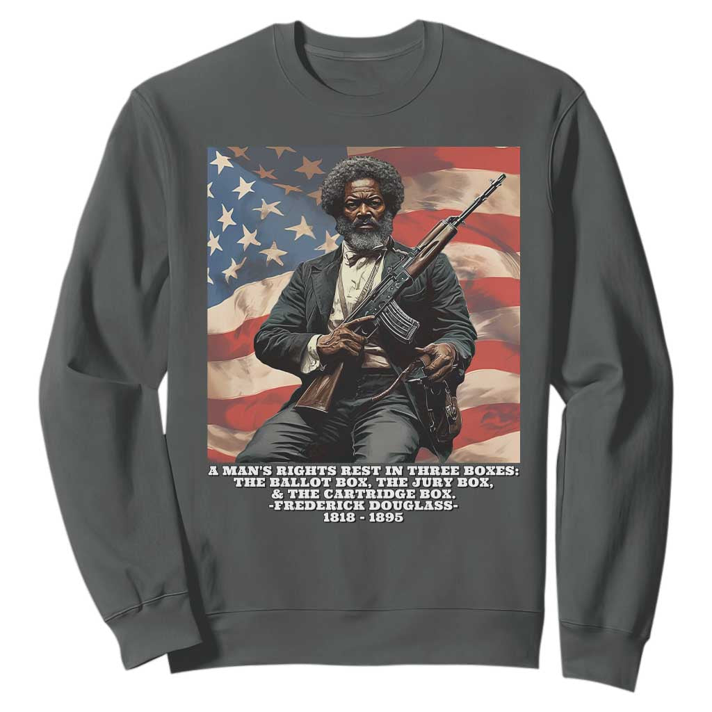 Frederick Douglass Sweatshirt A Man's Rights Rest In Three Boxes American Flag TS11 Dark Heather Print Your Wear