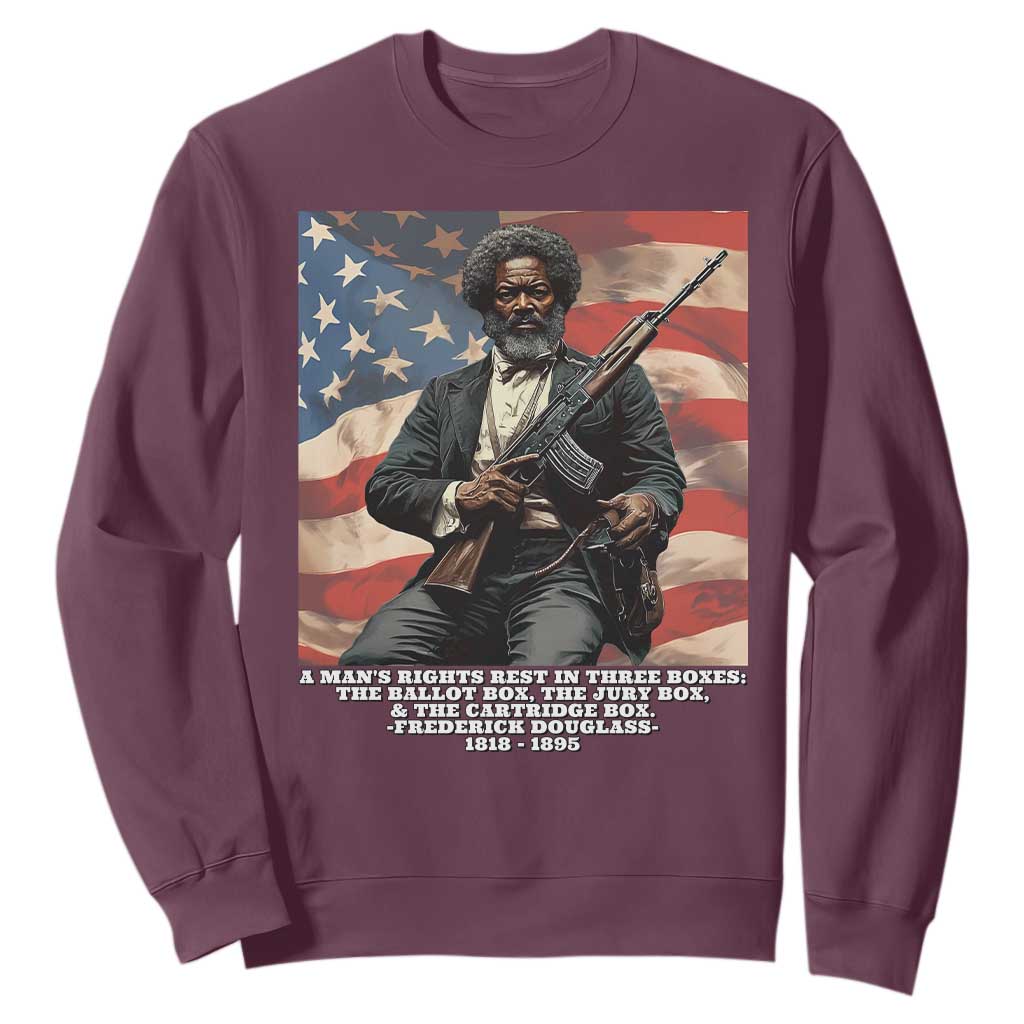 Frederick Douglass Sweatshirt A Man's Rights Rest In Three Boxes American Flag TS11 Maroon Print Your Wear