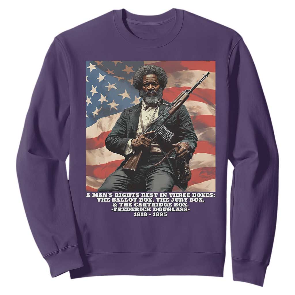 Frederick Douglass Sweatshirt A Man's Rights Rest In Three Boxes American Flag TS11 Purple Print Your Wear