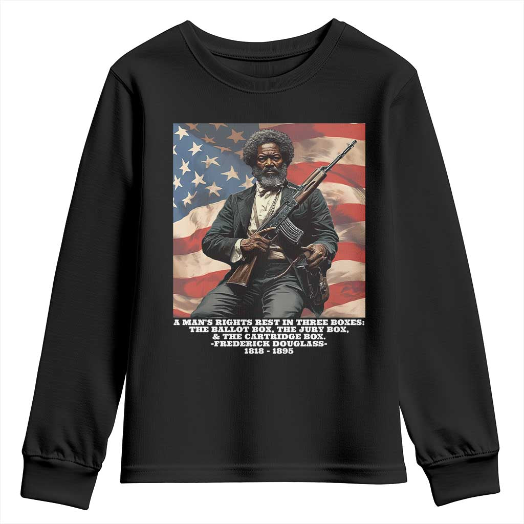 Frederick Douglass Youth Sweatshirt A Man's Rights Rest In Three Boxes American Flag TS11 Black Print Your Wear
