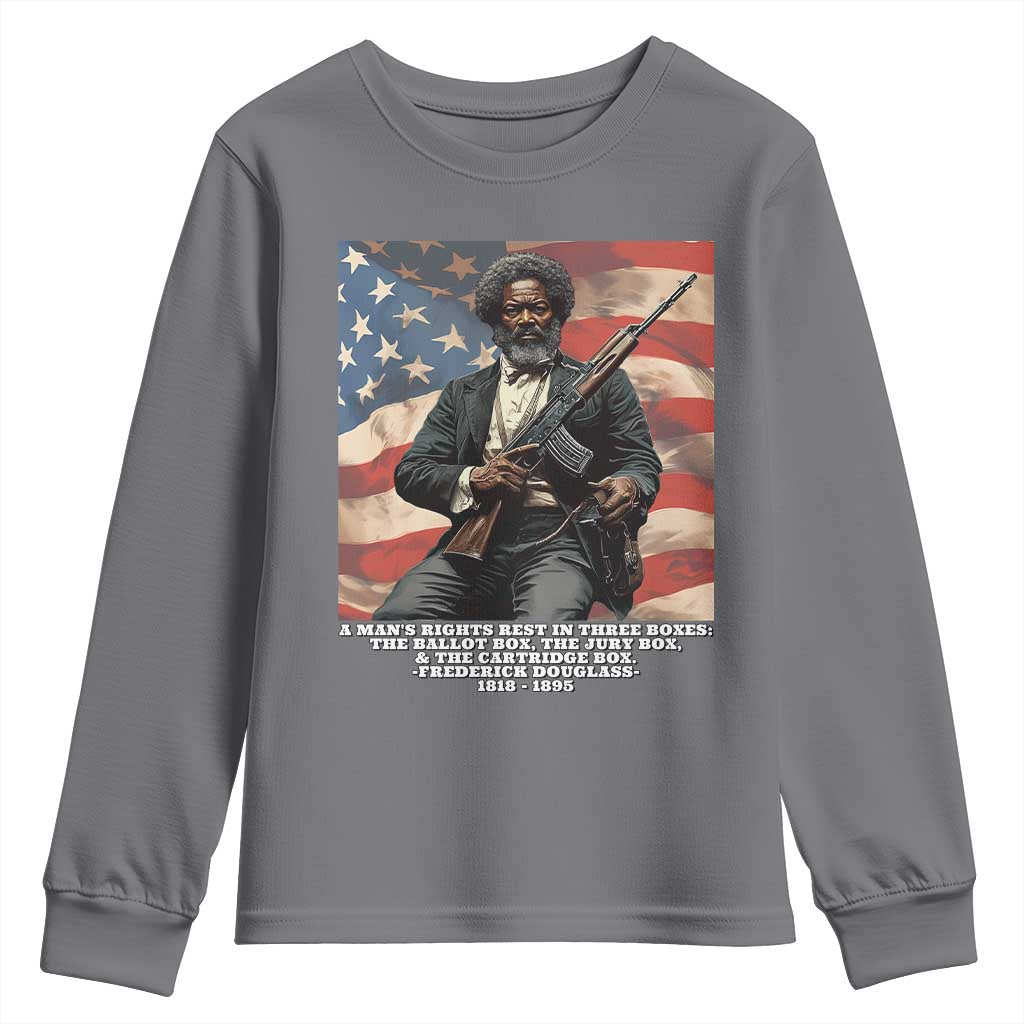 Frederick Douglass Youth Sweatshirt A Man's Rights Rest In Three Boxes American Flag TS11 Charcoal Print Your Wear