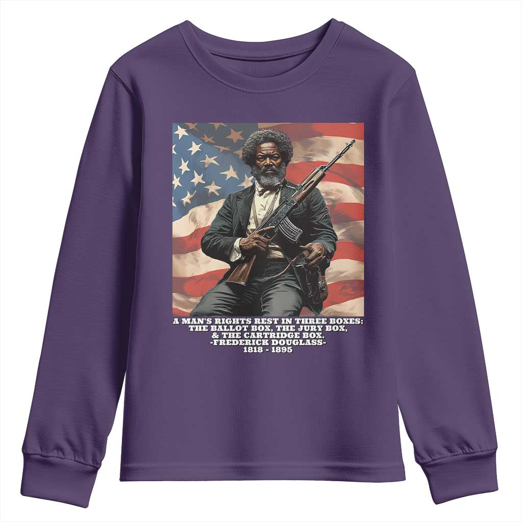 Frederick Douglass Youth Sweatshirt A Man's Rights Rest In Three Boxes American Flag TS11 Purple Print Your Wear