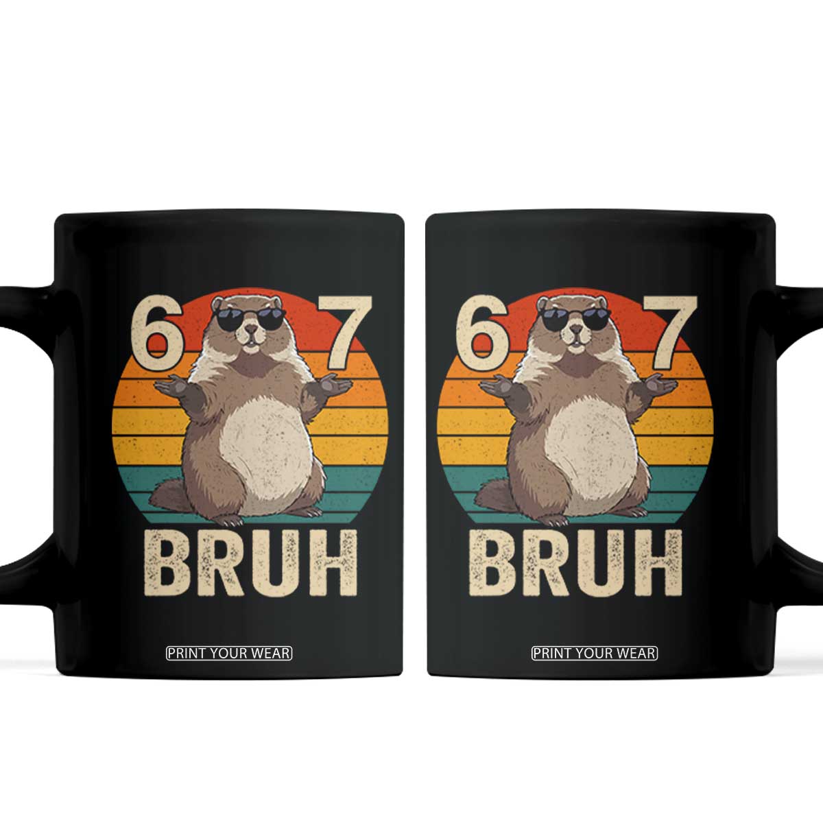 Funny Groundhog 67 Coffee Mug Six Seven Bruh Retro Vintage Woodchuck Day TS11 Black Print Your Wear