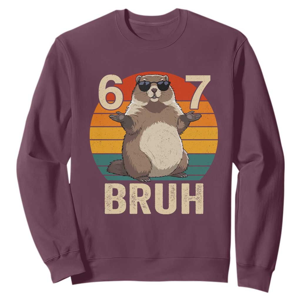 Funny Groundhog 67 Sweatshirt Six Seven Bruh Retro Vintage Woodchuck Day TS11 Maroon Print Your Wear