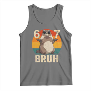 Funny Groundhog 67 Tank Top Six Seven Bruh Retro Vintage Woodchuck Day TS11 Black Heather Print Your Wear