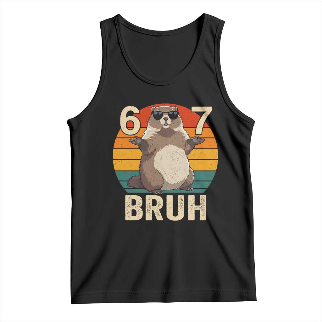 Funny Groundhog 67 Tank Top Six Seven Bruh Retro Vintage Woodchuck Day TS11 Black Print Your Wear