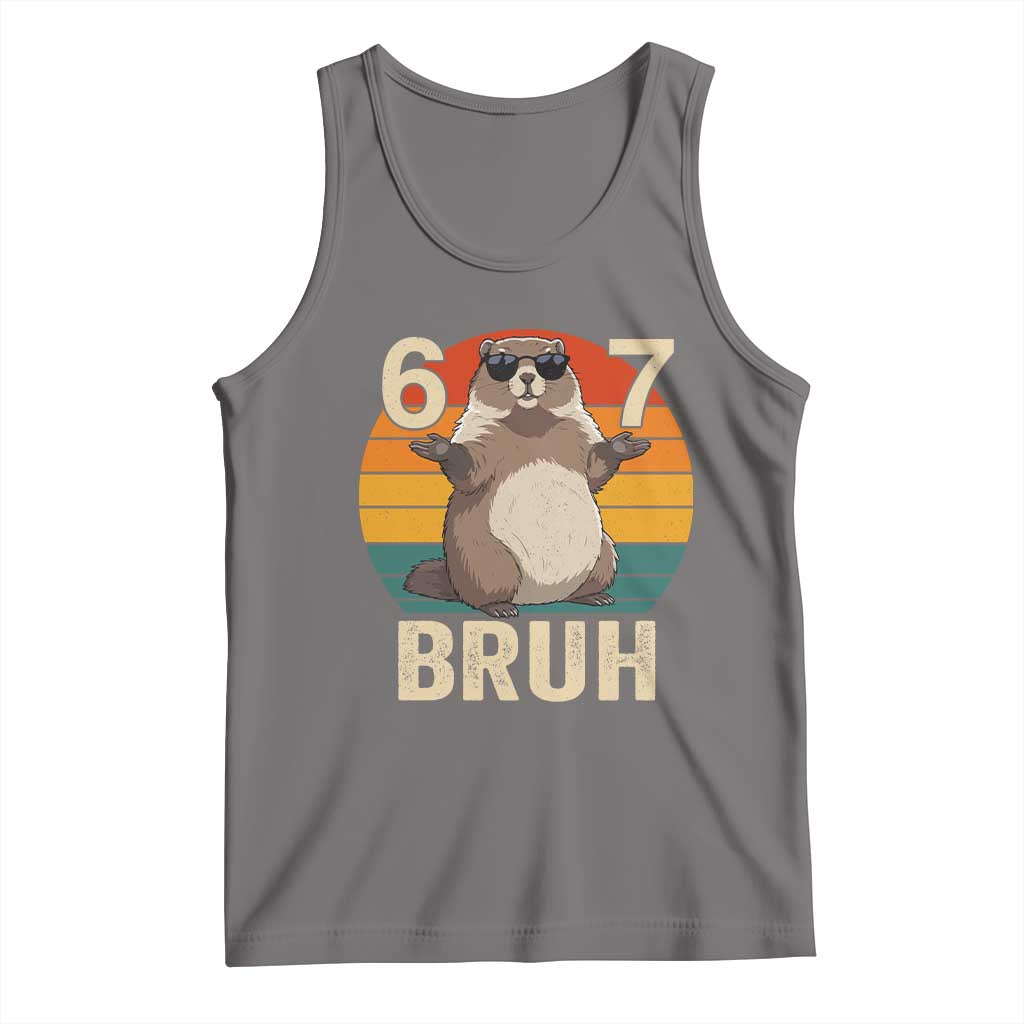 Funny Groundhog 67 Tank Top Six Seven Bruh Retro Vintage Woodchuck Day TS11 Deep Heather Print Your Wear