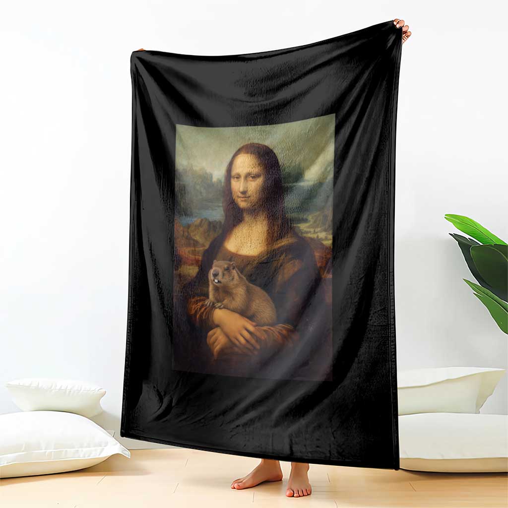 Mona Lisa Holding Groundhog Parody Painting Throw Blanket Funny Groundhog Day TS11 Print Your Wear