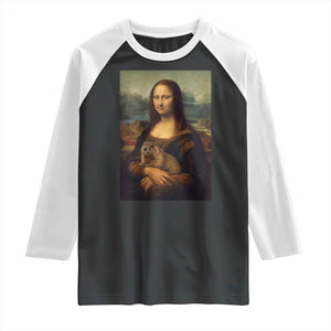 Mona Lisa Holding Groundhog Parody Painting Raglan Shirt Funny Groundhog Day TS11 Black White Print Your Wear